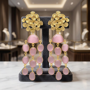 Pendientes Colgantes de Plata Bañada en Plata con Amatista Rosa y Monalisa, con Grabado Floral, para Compromiso, de Diseño, para Mujer, Venta al por Mayor - Product Image 2