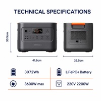 Station d'alimentation pour éclairage extérieur 3072Wh 3600W, générateur solaire portable LiFePO4, batterie de secours UPS pour le camping, les situations d'urgence et l'utilisation domestique