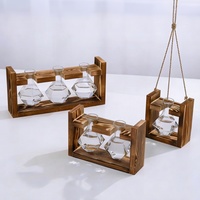 Mini vase à fleurs en forme de cœur, support en bois, vase en verre, petit vase hydroponique créatif, décoration de bureau, terrarium