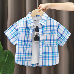 <span class=keywords><strong>Chemise</strong></span> pour enfants en coton fin printemps-été 2025, <span class=keywords><strong>chemise</strong></span> à manches courtes à carreaux pour bébé garçon, col à revers, style décontracté, petite taille - Product Image 4