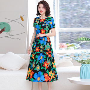 All'ingrosso donna nuova boemia stile retrò stampa floreale ampia manica corta a vita alta Casual abito lungo Midi - Product Image 6