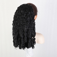 Queue de cheval élastique de 16 pouces, 195g, bouclée birmane, avec cordon de serrage, texture Yaki, fibre premium, extension de cheveux bouclée en spirale