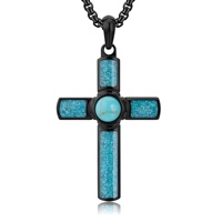 Pendentif en pierre TIZTI, acier inoxydable étanche avec incrustation de turquoise pleine et concassée, croix religieuse, collier pour homme