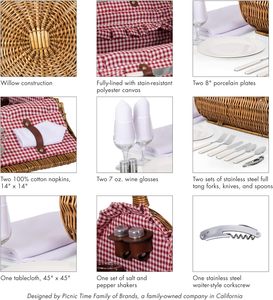 Cesto da Picnic JY OEM <span class=keywords><strong>per</strong></span> 2-4 Persone, Cesto in <span class=keywords><strong>Vimini</strong></span> <span class=keywords><strong>per</strong></span> Snack e Alimenti, Regalo da Picnic con Fodera a Quadretti - Product Image 2