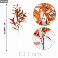 Branche coupée de 100 cm en faux tronc d'arbre d'automne écologique et durable, feuilles de couleur sienne brûlée, pour vitrine de fleuriste, centre de table à l'aspect séché