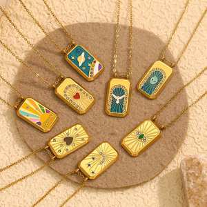 新设计珐琅塔罗牌吊坠项链镀金饰品声明不锈钢吊坠项链 - Product Image 1