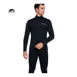 GECKO MASTER Low MOQ abiti caldi Top da uomo grigio melange 100% lana Merino uomo <span class=keywords><strong>mezza</strong></span> <span class=keywords><strong>manica</strong></span> <span class=keywords><strong>mezza</strong></span> Zip intimo lungo da uomo - Product Image 4
