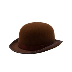 Hot sale Bowler Hat 100% Polyester Vintage Brown Felt Bowler Hats for Party