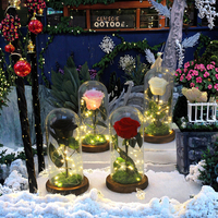 C-GR001 gros lumière LED dôme en verre conservé de vraies Roses pour Noël et la Saint-Valentin Bouquets décoratifs cadeau