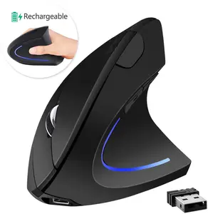 Shemax売れ筋充電式垂直マウス人間工学に基づいたワイヤレスマウス、2.4G USBレシーバー3つの調整可能なDPI6ボタン