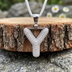 Rhodium Plated Alloy Letter Y Pendant With Round Zircon Stones Micro Pave Fashion Jewelry Unisex Hiphop Style - Product Image 2