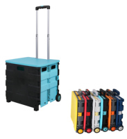 Carrito de Compras Plegable de Plástico Personalizable al por Mayor, con Ruedas de 35 kg, Capacidad de 45 L, Color Azul, para Supermercado