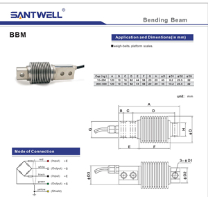 Célula de carga <span class=keywords><strong>BBM</strong></span> 50kg/500kg tipo viga y fuelle, fabricada en China, IP68 impermeable, precisión 0.1% F.S, excitación 5-24V - Product Image 6