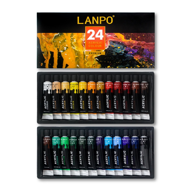 Set de pintura acrílica de 24 colores (12ml) Caja de cartón negra