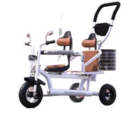 Tricycle double pour enfants avec pédales, style poussette, vélo à roulettes, cadre en métal, capacité de charge de 150 kg, pour garçons et filles, sécurité en plein air