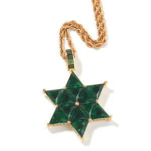 <span class=keywords><strong>Collar</strong></span> de Moda Estilo Hip-Hop <span class=keywords><strong>con</strong></span> Colgante de Estrella de Seis Puntas Chapado en Oro de 18K <span class=keywords><strong>con</strong></span> Diamantes y <span class=keywords><strong>Esmeralda</strong></span> Verde Oliva - Product Image 3