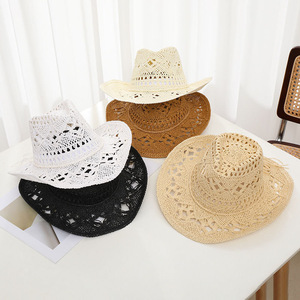 Sombrero de paja hueco tejido a mano de moda de viaje transfronterizo de verano Unisex bordado de <span class=keywords><strong>flores</strong></span> de morera sombrero de estilo occidental de Venta caliente - Product Image 1