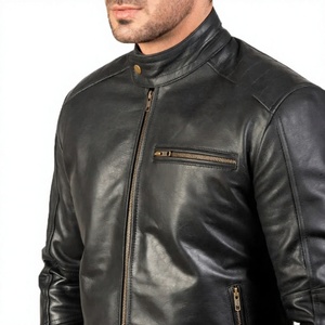 Men's Black Genuine Leather Heated Moto <b>Jacket</b> <b>Mandarin</b> <b>Collar</b> Zipper Closure Regular Fit Front Logo Winter Wear - Product Image 4