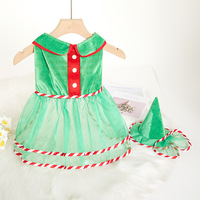 Ensemble robe et chapeau pour chien, dentelle verte, style gingham, pour Noël, Halloween, Thanksgiving, été, vêtements de fête pour animaux de compagnie, vente en gros