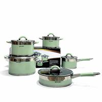Lot de 10 ustensiles de cuisine en acier inoxydable, ensemble de casseroles, faitouts et marmites avec couvercles en verre, collection TY Green