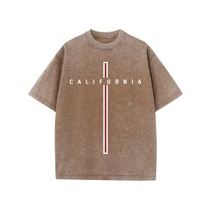 Camiseta de algodón puro lavado con ácido con estampado Retro para hombre, estilo callejero, cuello de alta calidad, gran tamaño, longitud corta, venta al por mayor de fábrica - Product Image 1