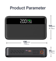 Démarreur de batterie 12V 4-en-1 avec gonfleur de pneus 10000mAh, compresseur d'air portable 25mm, charge sans fil, lampe de secours et batterie externe pour camion