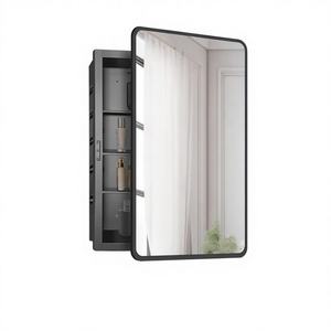 ตู้กระจกห้องน้ำติดผนังทรงสี่เหลี่ยมทันสมัย กรอบสีดำ พร้อมไฟส่องสว่าง พื้นที่จัดเก็บกว้างขวาง และกระจกสะท้อนภาพคมชัด - Product Image 1