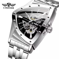 Montre Tendance Homme Décontractée à Mouvement Mécanique Automatique, Cadran et Boîtier Triangulaires en Acier Inoxydable