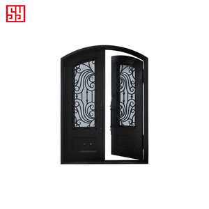 Augenbrauenbogen Schmiedeeisen Doppeltür Stahl Glas Minimalistisch Schwingtür Fiberglas Tür Eingangstüren Innen Außen Drücken und Ziehen - Product Image 2
