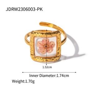 Bague INS Fashion haut de gamme en fleur de prunier stabilisée, plaquée or 18 carats, en acier inoxydable, avec fleur séchée en résine en forme de cœur - Product Image 4