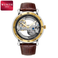 Montre mécanique de luxe pour homme WLISTH, style business, bracelet en cuir véritable, étanche, cadran ajouré