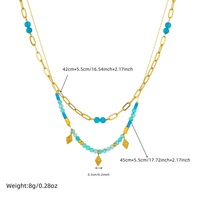 Mode transfrontalière rétro Style sud-asiatique bleu perlé chaîne empilée diamant accessoires en acier inoxydable collier en forme de O
