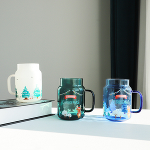 Xmas Borosilicate Glass Drink Bottle Drinking Glass Coffee Cup Water <strong>Mason</strong> <strong>Jars</strong> with Christmas Stickers - Product Image 1