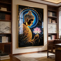 Factory Direct Sales Large LED Wall Art Living Room Office Hotel Landscape Frame Blue Buddha Statue Crystal Porcelain Painting