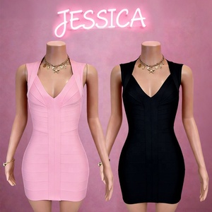 Y7881- Abito da Sera Elegante e Sexy con Scollo a V, Senza Maniche, Nero, Aderente, Stile Retrò per Donne - Product Image 1