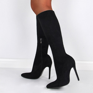 <span class=keywords><strong>Bottes</strong></span> mi-mollet en cuir pour femmes, bout pointu, fermeture éclair latérale, <span class=keywords><strong>bottes</strong></span> en daim au-dessus du genou avec talon et fermeture éclair latérale - Product Image 4