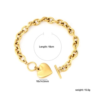 Bracelet Classique en Acier Inoxydable Plaqué Or PVD 18K, Étanche, Fermoir OT, Poli Miroir, Breloque Cœur Massif et Lisse pour Femme - Product Image 2