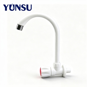 Robinet de cuisine mural blanc moderne en plastique PP poli, col de cygne, à haut débit, épaissi, facile à installer pour lavabo - Product Image 1