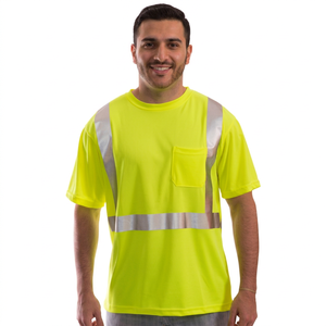 Ropa de Trabajo de Alta Visibilidad con Cuello Redondo, Personalizada 2025, Transpirable, de Poliéster/Algodón, con Impresión por Transferencia de Calor, Unisex, Manga Corta, Reflectante - Product Image 1