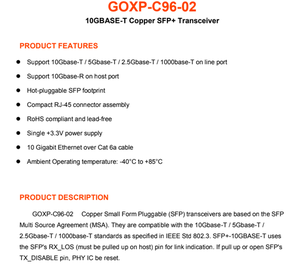 Module émetteur-récepteur SFP+ RJ45 en cuivre 10GBase-T GOXP C96 02 IND pour applications industrielles, adaptateur réseau Ethernet 30M - Product Image 2