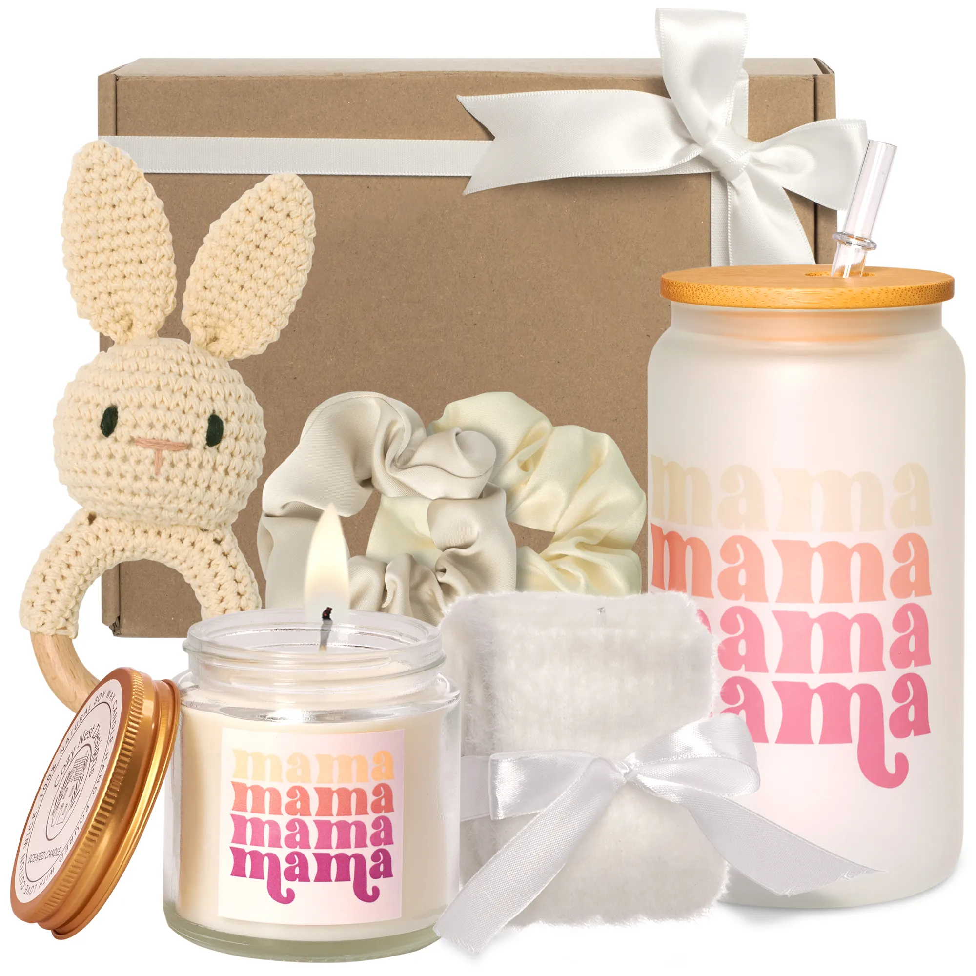 Coffret cadeau de fête des mères personnalisé avec mug en verre chaussettes bougie étiquettes privées pour maman