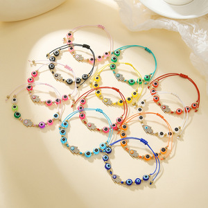 Colorful Woven <b>Bracelet</b> Set Alloy Rhinestone Palm Evil Eye Design Unisex Fashion <b>Beaded</b> <b>Bracelets</b> - Product Image 3
