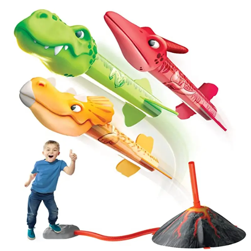 Dinosaurus Air Rocket untuk anak-anak pompa kaki peluncur Air Press Stomp naik busa mainan roket olahraga luar ruangan permainan mainan anak hadiah