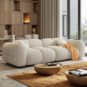 Canapé pouf moderne et simple en velours crème, design dernier cri, pour petit salon familial, puf paresseux, canapé bébé - Product Image 2