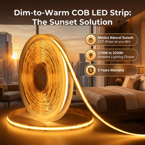 Bande LED COB Dim to Warm 560 LED/m 24V 2200K-2700K sans points lumineux, flexible, pour décoration résidentielle - Product Image 3