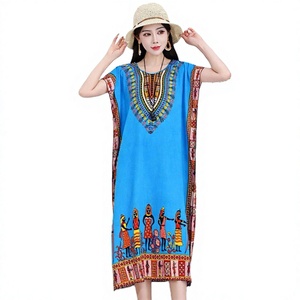 Robe d'été pour femme, style Dashiki bohème, imprimé streetwear, manches chauve-souris, coupe ample, décontractée, élégante, ethnique africaine, rétro, florale, col en acrylique - Product Image 3