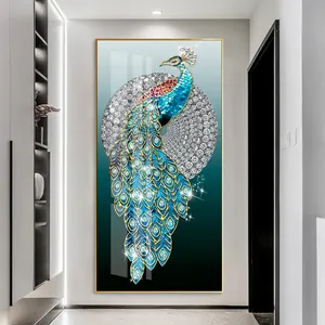 Penjualan terlaris Modern 5D kristal berlian porselen lukisan seni hewan lukisan Poster gambar gaya merak seni untuk ruang tamu dinding