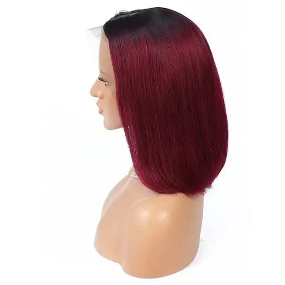 180% density Glueless Remy Peruvian Human Hair ombre Dark Red 99j Lace Front Short Wavy Bob Wig Wholesale price 4x4 lace closure