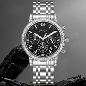 Diamond-studded multi-functional men's watch with <b>chronograph</b> and calendar function Manufacturer's wholesale quartz wristwatch. - Product Image 4