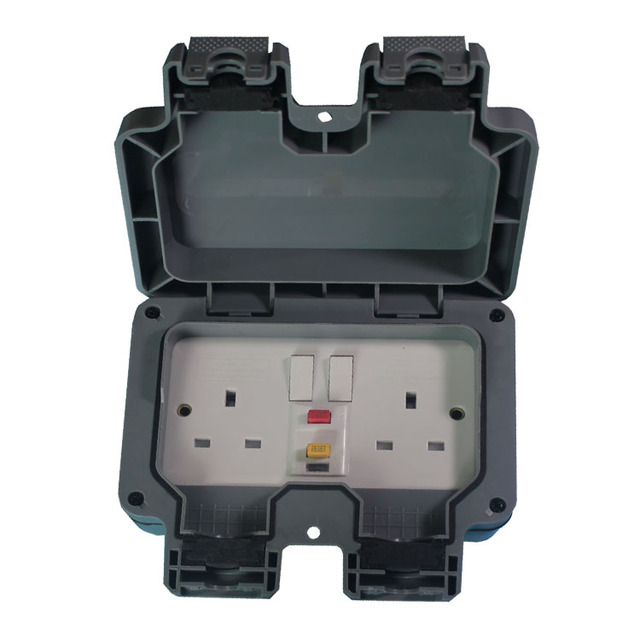13A RCD Waterproof Outdoor 2 Gang Storm Switched Socket Double Ip66 Outside Use